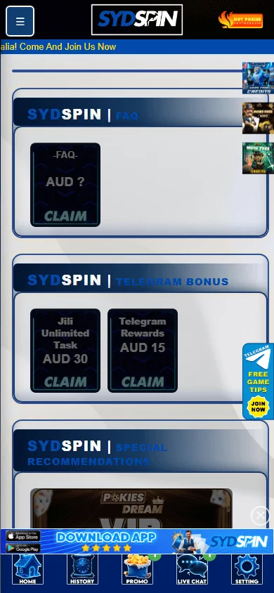 Sydspin Casino mobile promotions area with bonus and loyalty offers